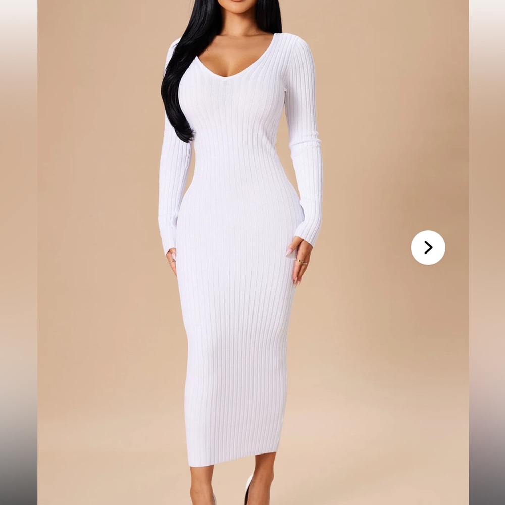 Fashion Nova White Long Sleeve Ribbed Dress